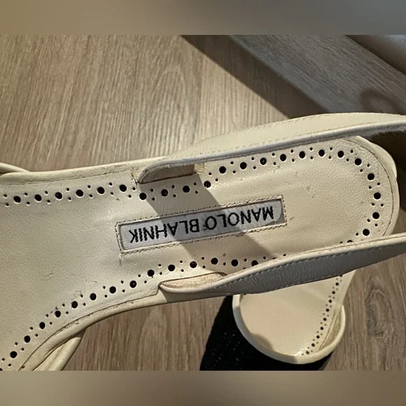 New Manolo Blahnik Raffro Woven Raffia Ballerina Pumps White/Black Size 38.5 - Picture 8 of 10